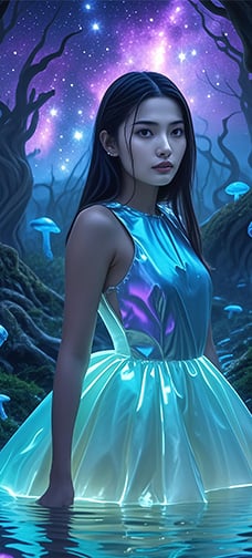 Night Scene Fluorescent Girl Wallpaper
