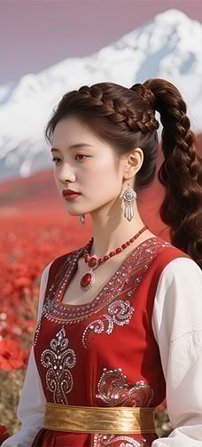4K Red Flower Sea Art Girl