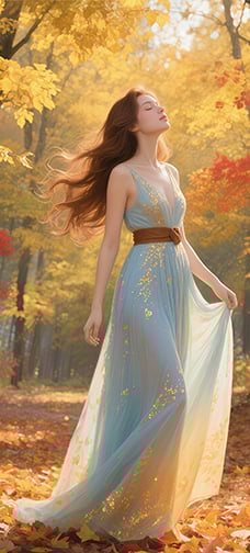 Cartoon Maple Forest Beautiful Girl