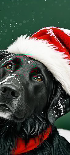 Black Dog With Santa Hat