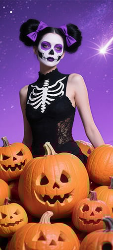 Halloween Pumpkin And Bone Face Girl
