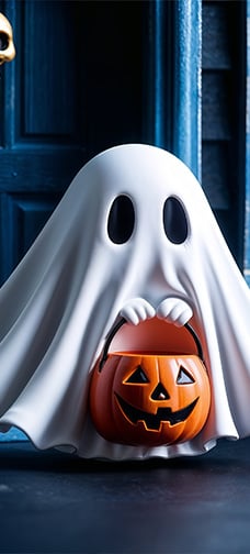 Cartoon Little Ghost Pumpkin Lantern
