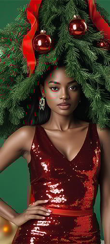 Christmas Woman On Green Background
