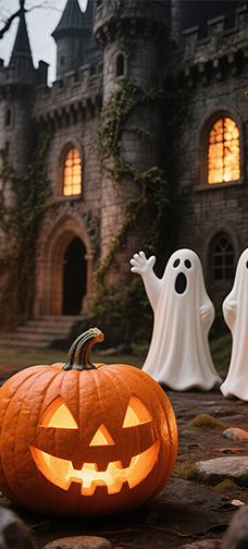 Halloween Castle Ghost Pumpkin Wallpaper