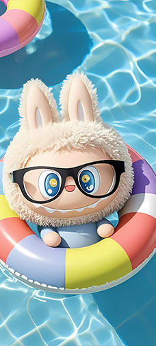 LABUBU in Pool with Swim Ring