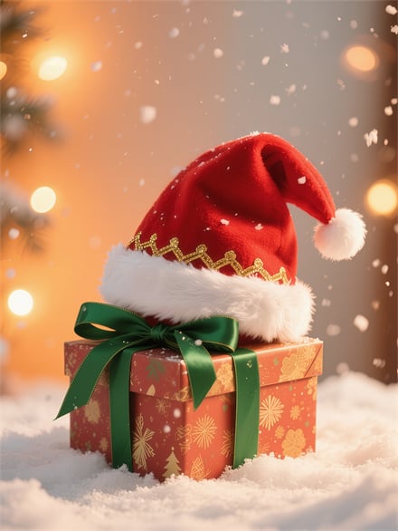 Santa Hat On Gift Box