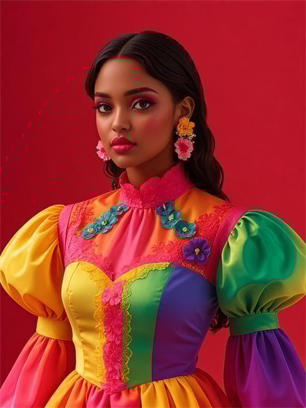 Pink Dress Up Woman On Red Background