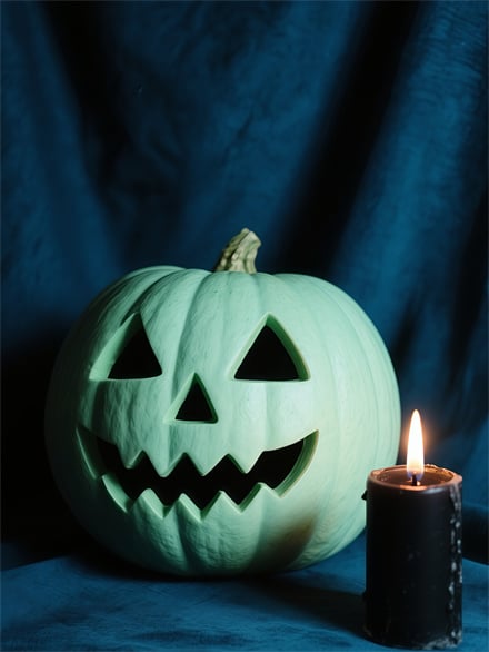 Candles And Halloween Pumpkins