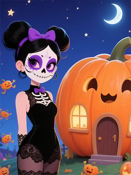 Cartoon Pumpkin House Girl