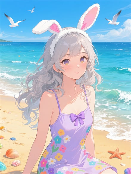 Cartoon Beach Girl Wallpaper