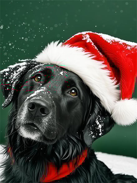 Black Dog With Santa Hat