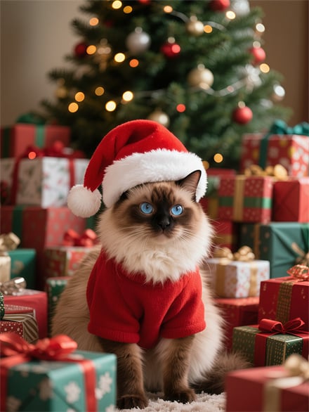 Cute Kitten In Christmas Costume