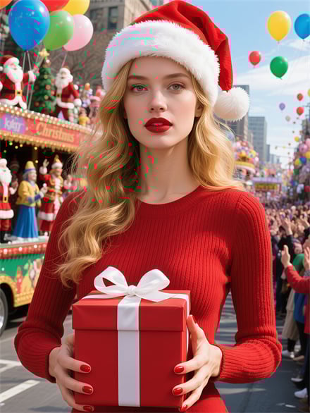 Blond Beauty Holding A Christmas Gift Box
