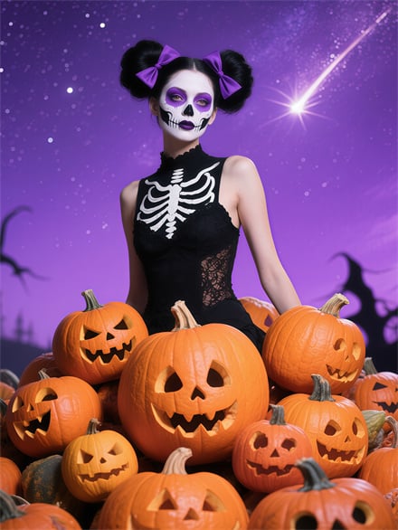 Halloween Pumpkin And Bone Face Girl