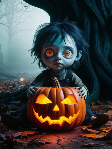 Halloween Little Boy Pumpkin Lantern