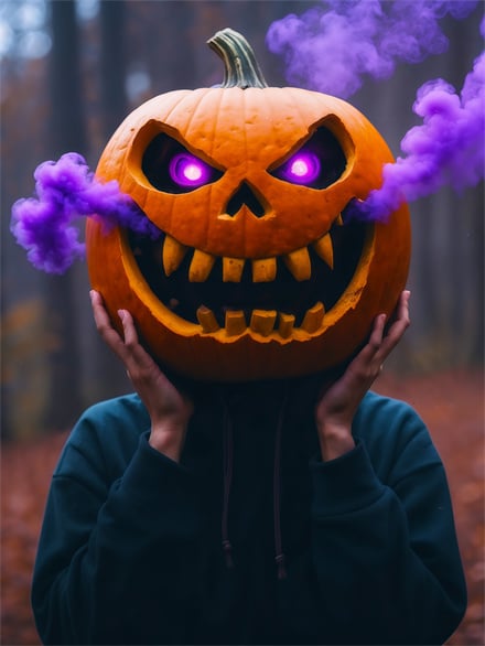 Pumpkin Head With Purple Smoke