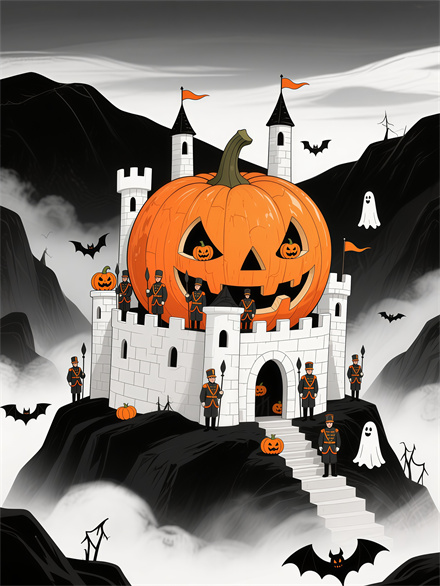 Pumpkin Time Traveler Exploring a Haunted Clocktower