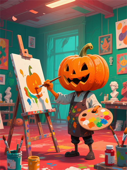 Pumpkin Abstract Artist Splattering Colors
