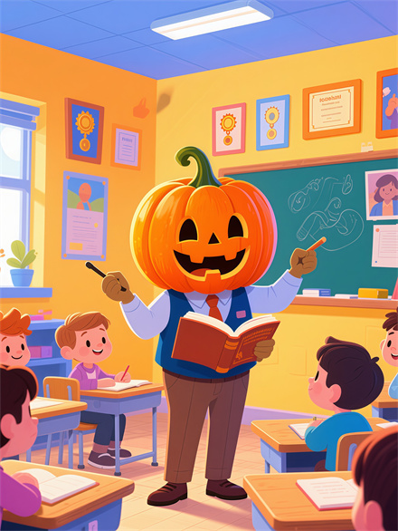 Pumpkin Professor Lecturing on Witchcraft History