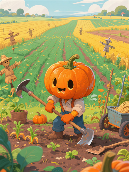 Pumpkin Gardener Planting Seeds