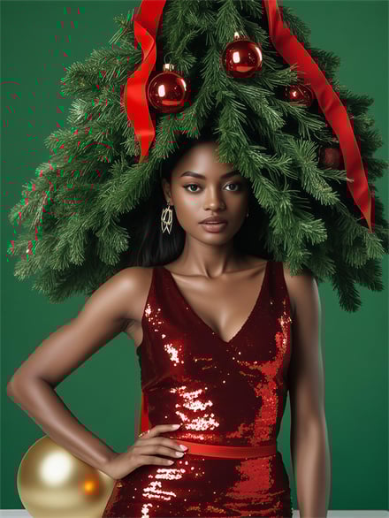 Christmas Woman On Green Background