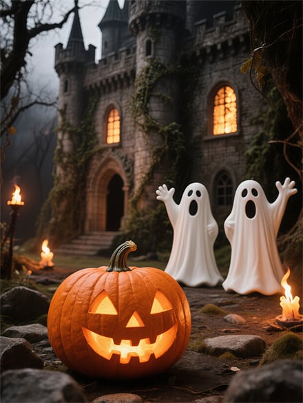 Halloween Castle Ghost Pumpkin Wallpaper