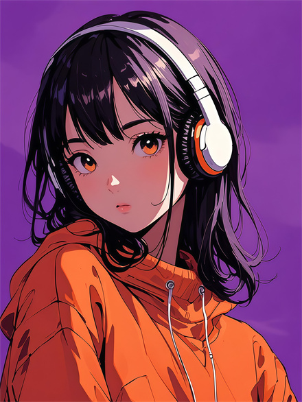 Cartoon Girl Wearing Headphones